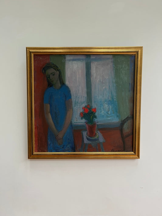 Lady and red flowers