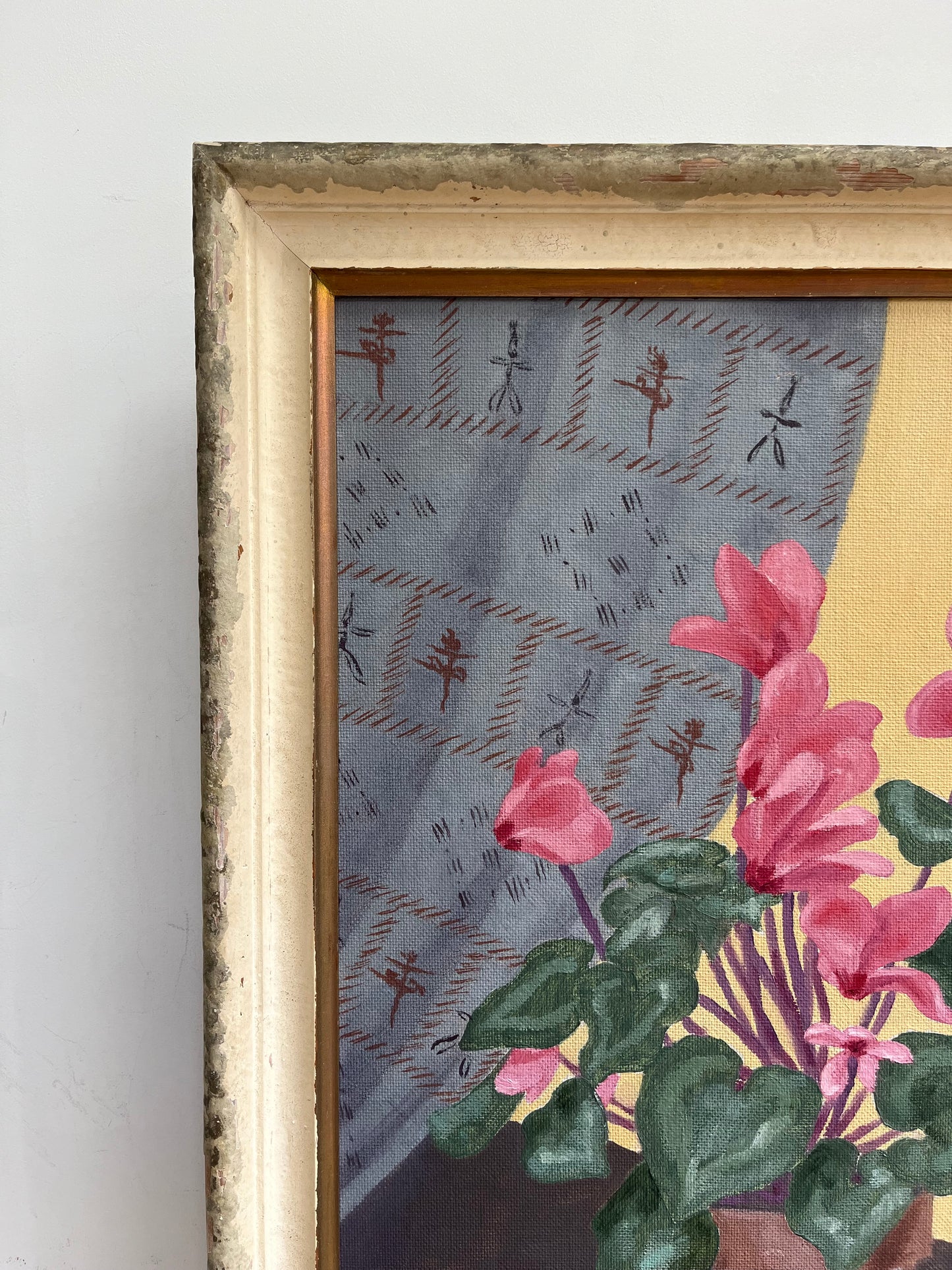 Blue curtain and Cyclamen