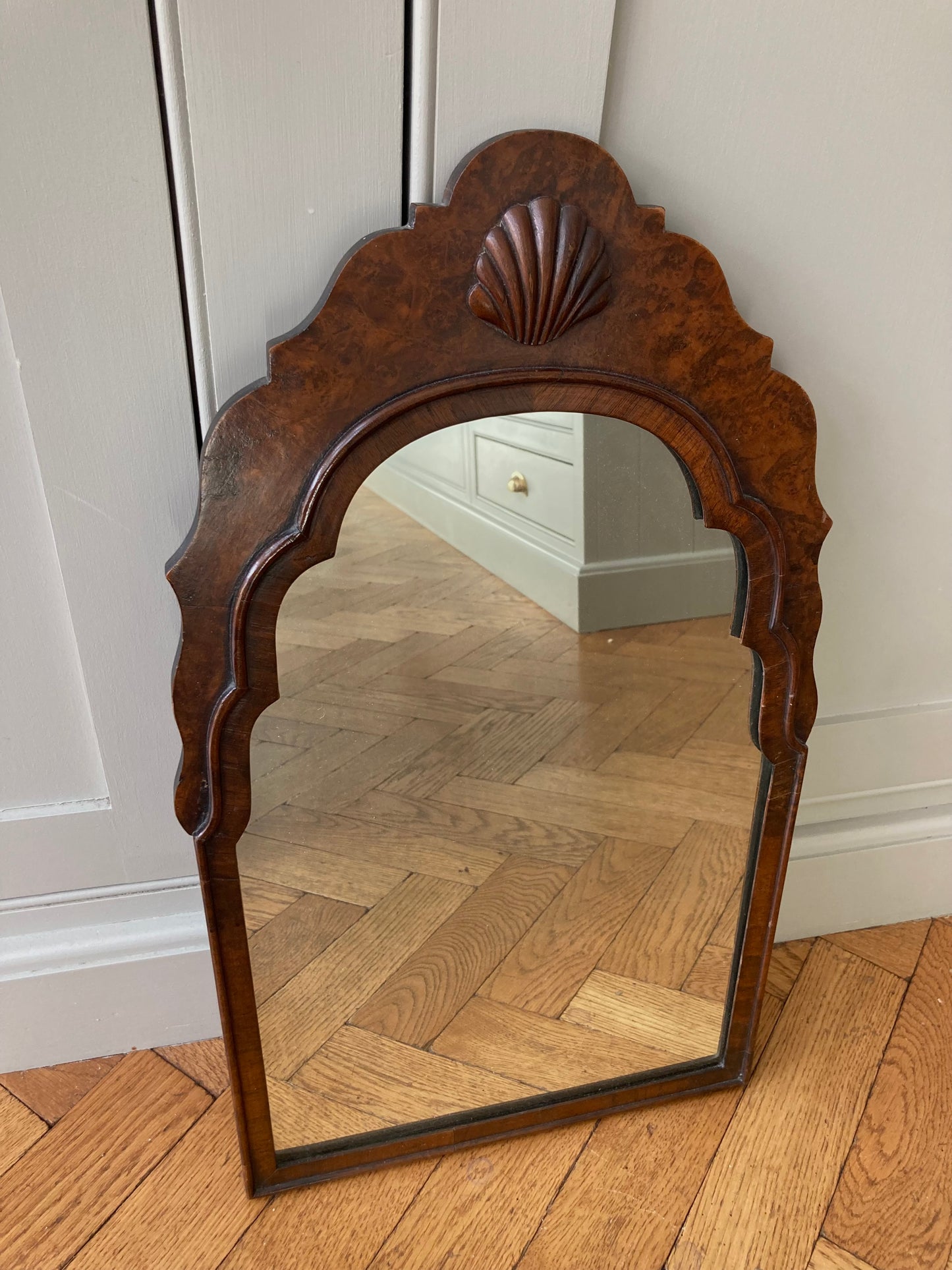 Walnut scallop shaped mirror