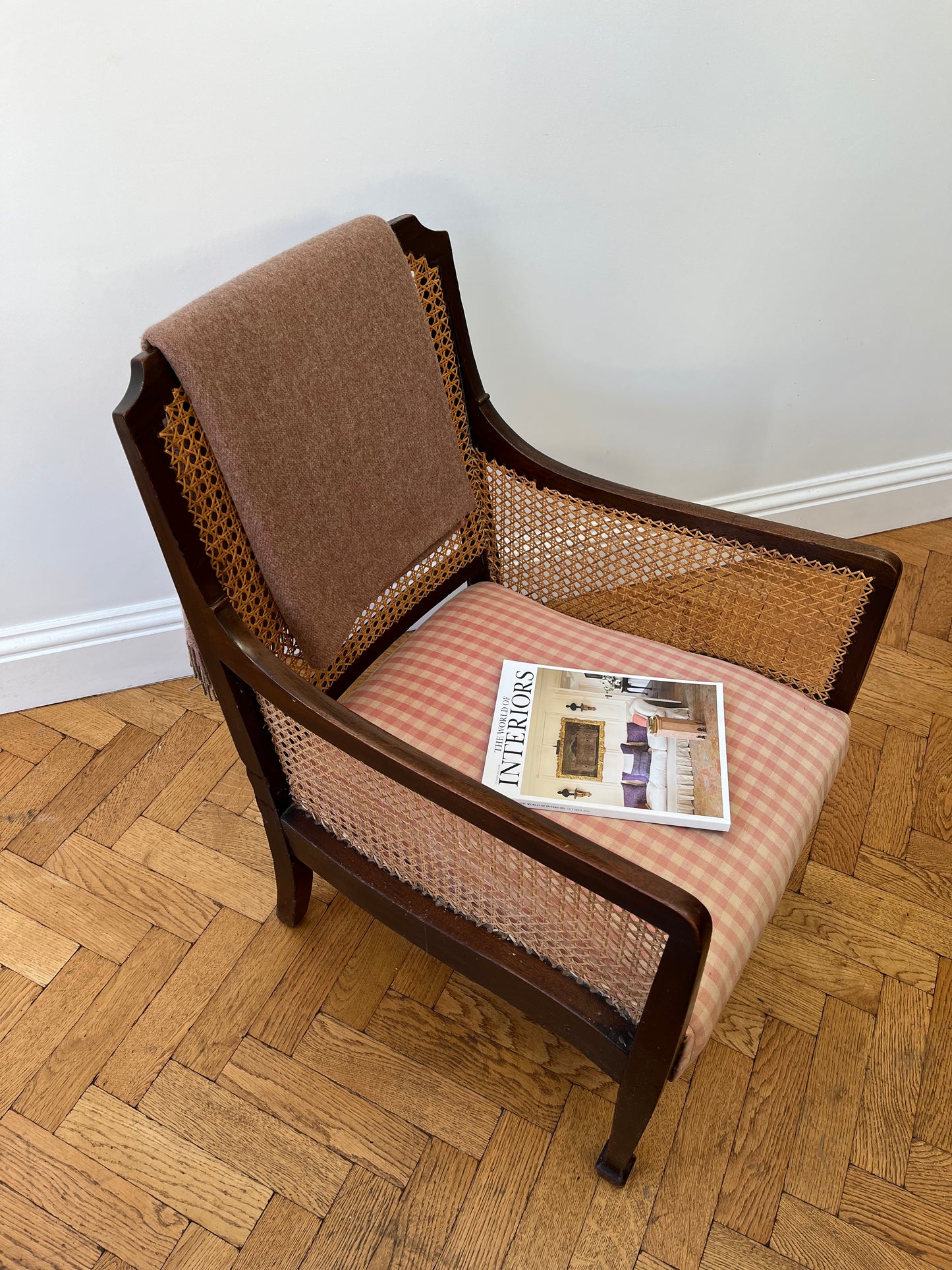 Vintage pink gingham Bergere chair