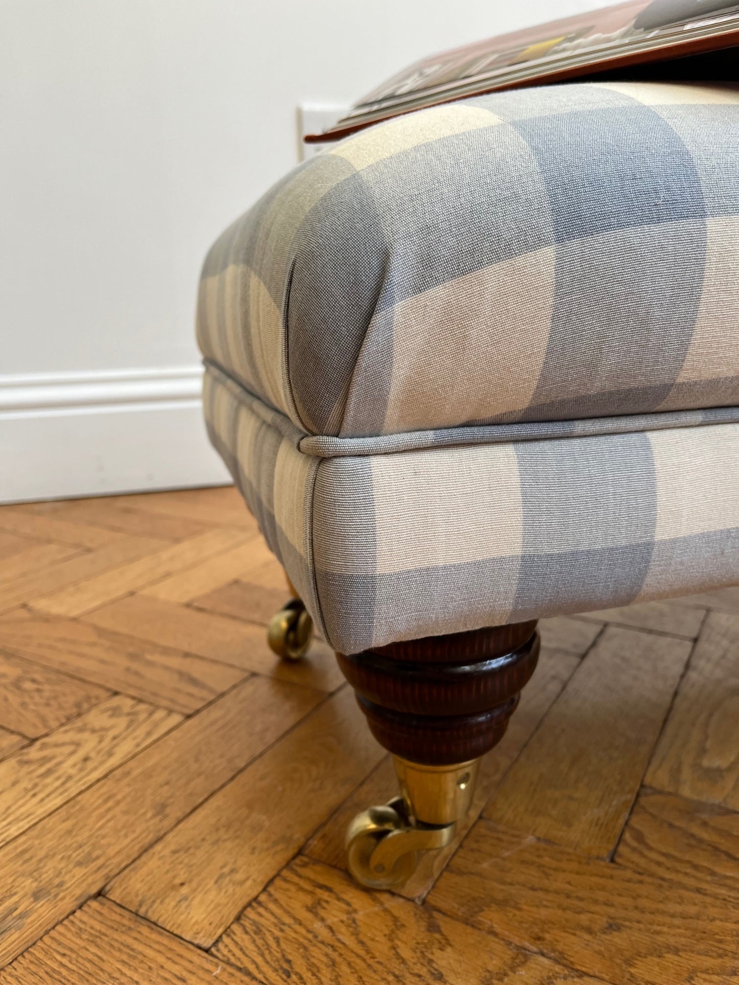 Blue check footstool