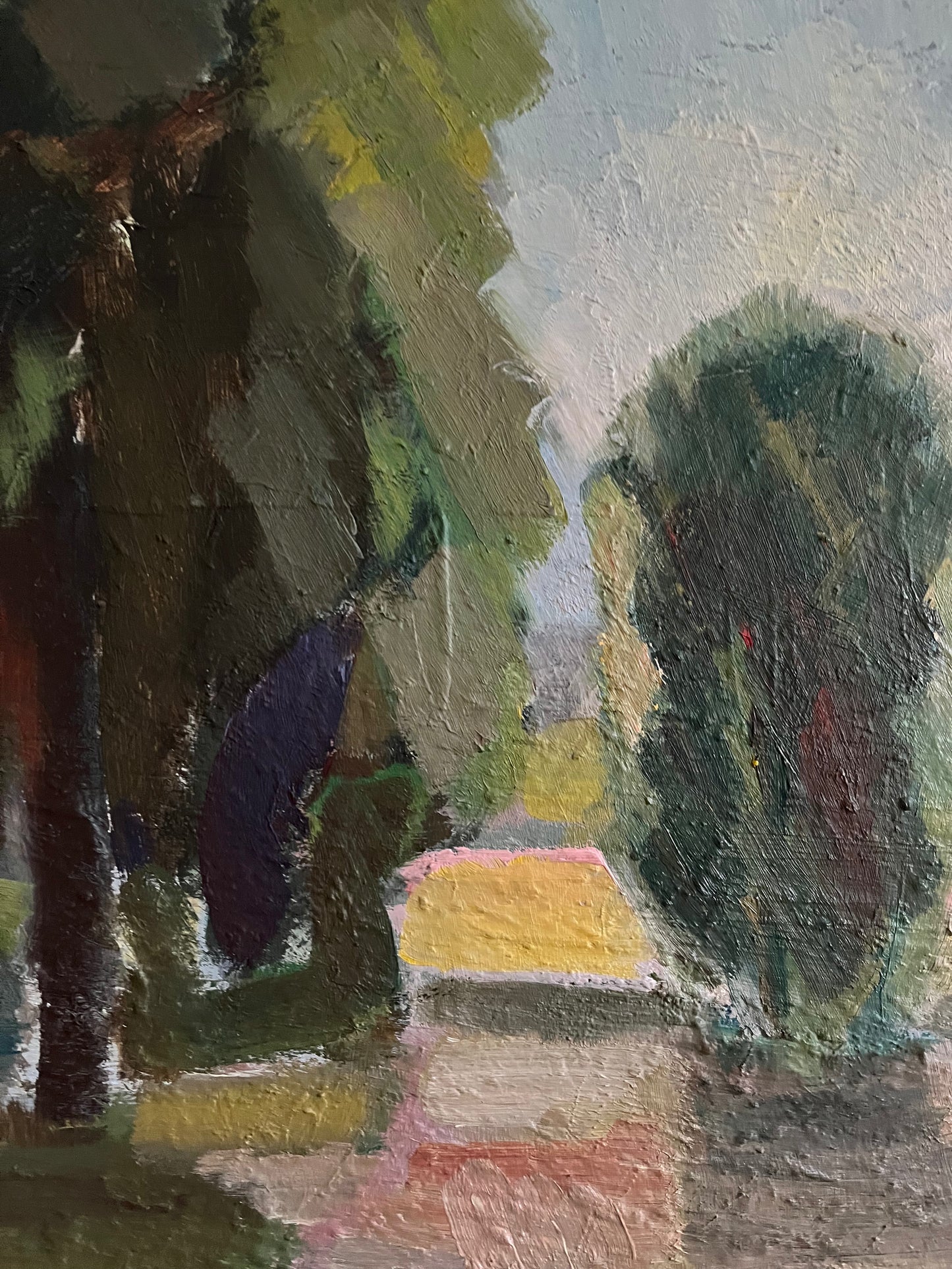 Green trees and yellow meadow