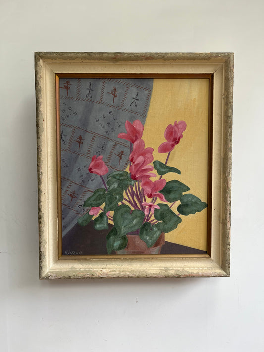 Blue curtain and Cyclamen