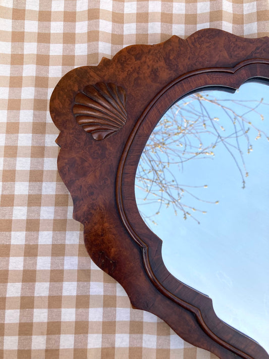 Walnut scallop shaped mirror