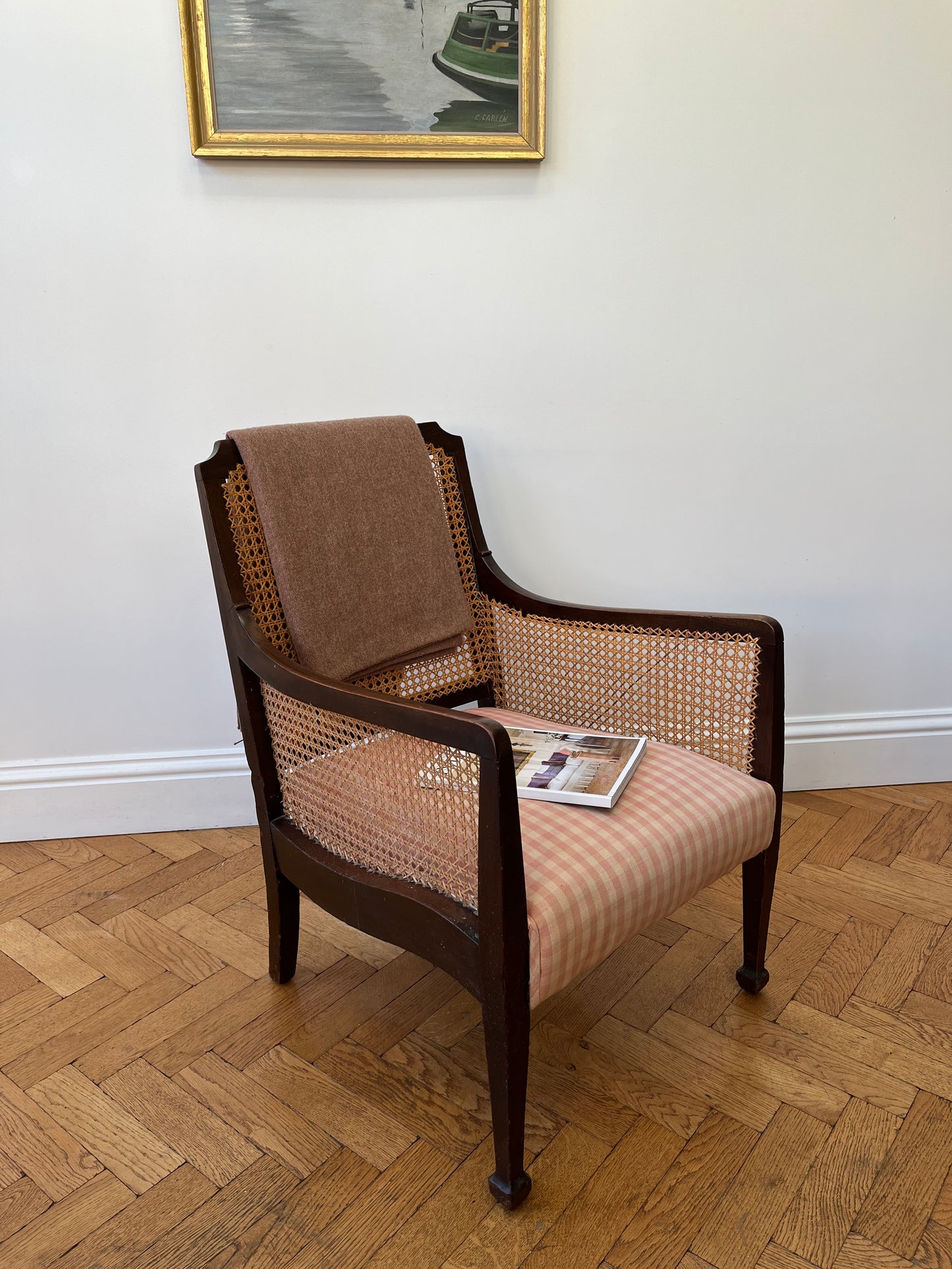 Vintage pink gingham Bergere chair